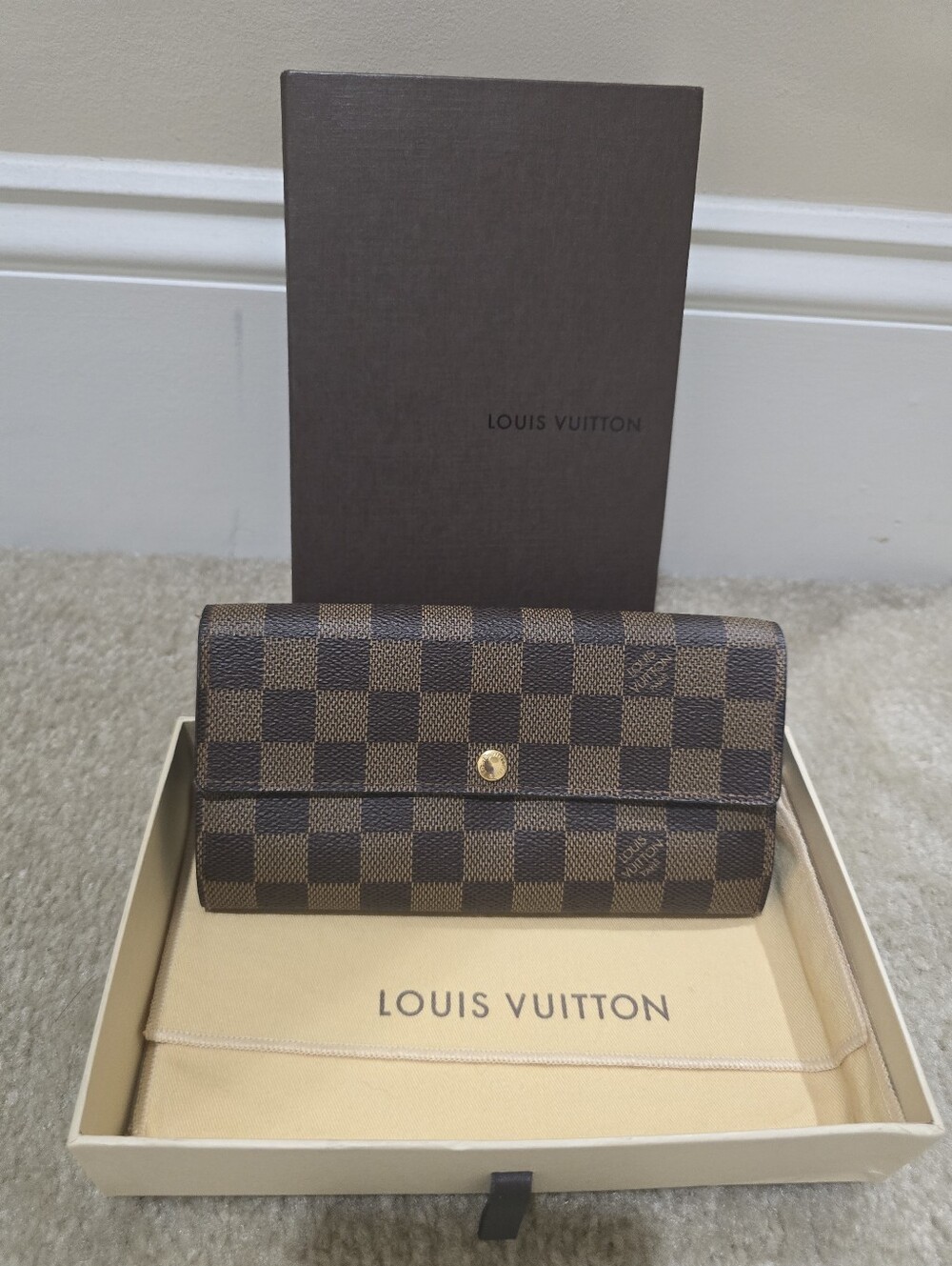 Louis Vuitton Brown Damier Ebene Continental Wallet with Gold-Tone Snap